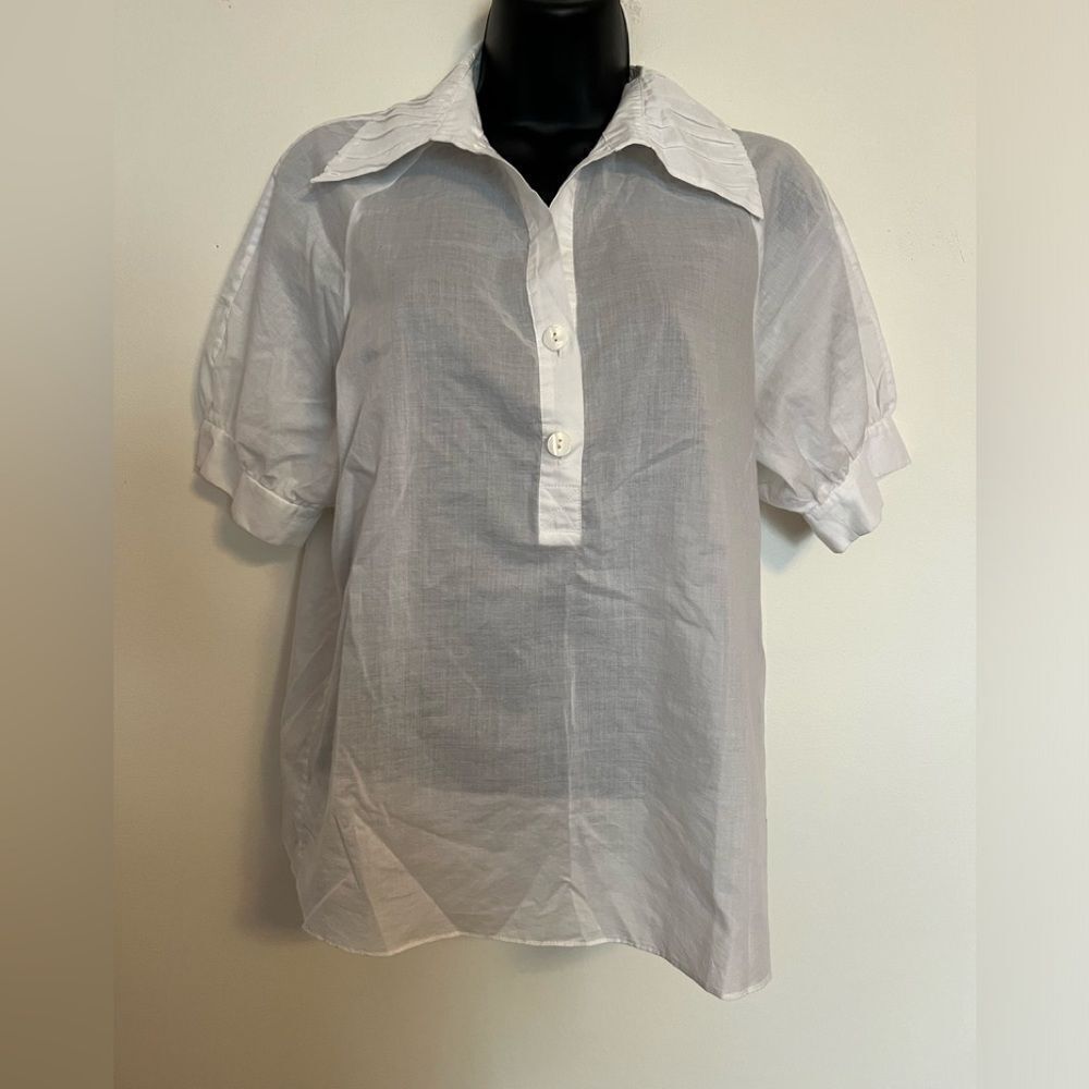 Diane Von Furstenberg White Short Sleeve Button Polo Blouse